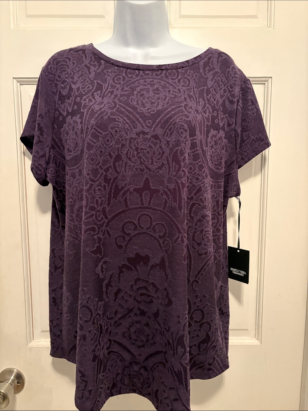Simply Vera Vera Wang Women's Purple Patterned Short-Sleeve Top size XXL NWT